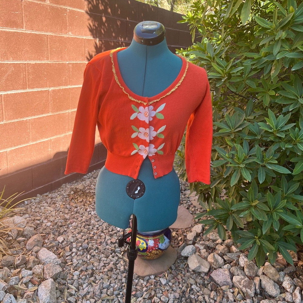 Moth Orange Floral Embroidered Sweater